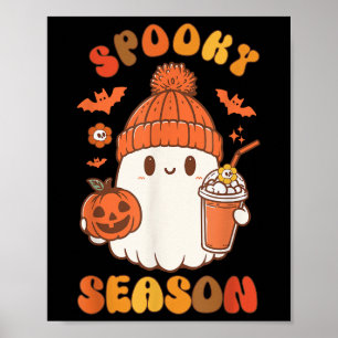 Cute Ghost Halloween Coffee Pumpkin Ghost Spooky S Poster