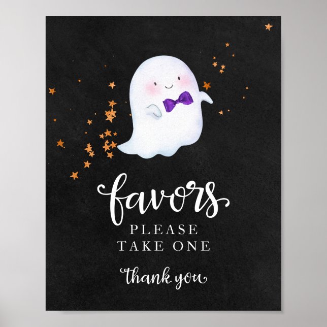 Cute Ghost Halloween Girl Baby Shower Favours Sign (Front)