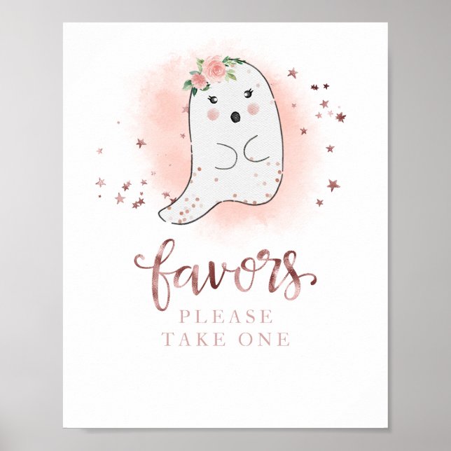 Cute Ghost Halloween Girl Baby Shower Favours Sign (Front)