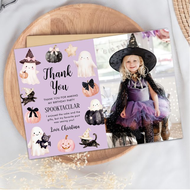 Cute Ghost Halloween Girl Birthday Party Photo Thank You Card (Creator Uploaded)