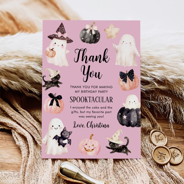 Cute Ghost Halloween Girl Birthday Party Thank You Card (Creator Uploaded)