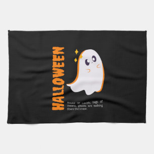 Cute Ghost Halloween Kitchen Towel Orange