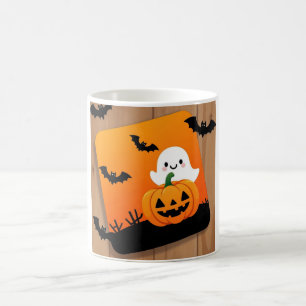 Cute Ghost Halloween Mug 2026 - Pumpkin and Bats C