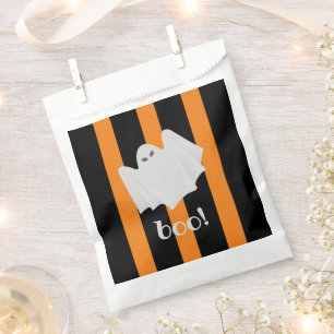 Cute Ghost Halloween Orange + Black Stripes Party Favour Bag