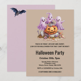 Cute Ghost Halloween Party Kids Birthday Pumpkin Invitation