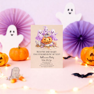 "Cute Ghost Halloween Party Kids Birthday Pumpkin Invitation