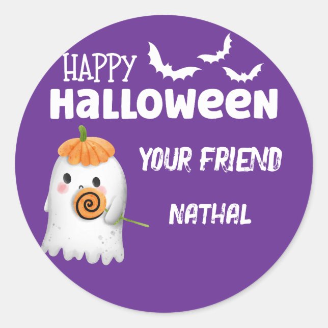Cute Ghost Halloween Party Round Sticker (Front)