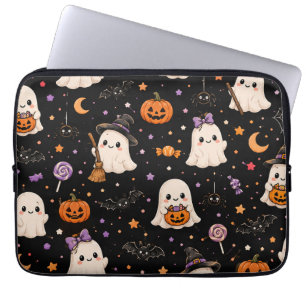 Cute Ghost Halloween Pattern – Kawaii Spooky Laptop Sleeve