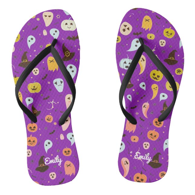 Cute ghost Halloween Personalised  Thongs (Footbed)