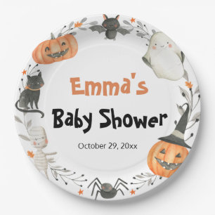 Cute Ghost Halloween Pumpkin Autumn Baby Shower Paper Plate