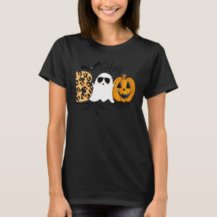 Cute Ghost Halloween Pumpkin Face Hey Boo Trendy H T-Shirt