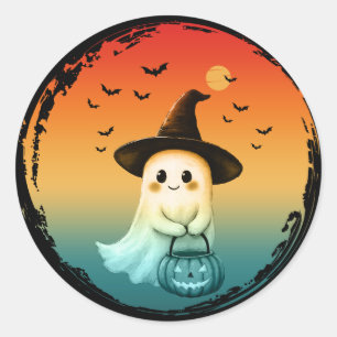 cute ghost halloween pumpkin fall autumn season classic round sticker
