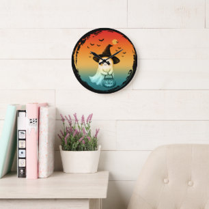 cute ghost halloween pumpkin fall autumn season large clock