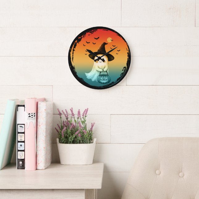 cute ghost halloween pumpkin fall autumn season large clock (Reading Room)