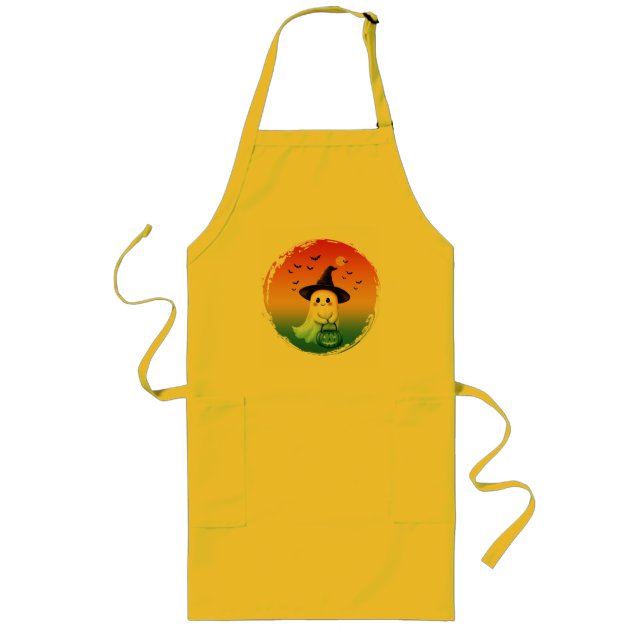 cute ghost halloween pumpkin fall autumn season long apron (Front)