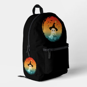 cute ghost halloween pumpkin fall autumn season printed backpack