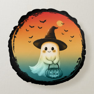 cute ghost halloween pumpkin fall autumn season round cushion