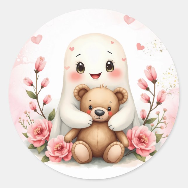 Cute Ghost Halloween Theme Baby Girl Baby Shower Classic Round Sticker (Front)