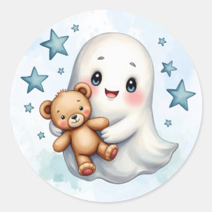 Cute Ghost Halloween Themed Boys Baby Shower Classic Round Sticker