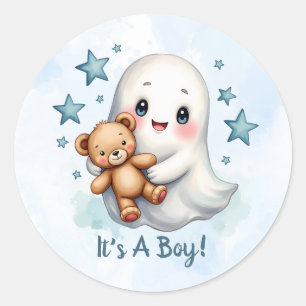 Cute Ghost Halloween Themed Boys Baby Shower Classic Round Sticker