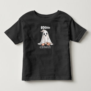 Cute Ghost Halloween with Boo Text Personalised Toddler T-Shirt