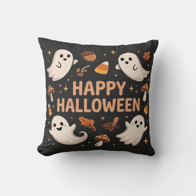 Cute Ghost Happy Halloween Cushion (Front)