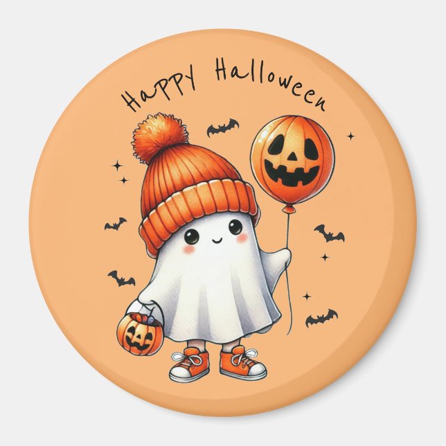 Cute Ghost Happy Halloween Magnet (Front)