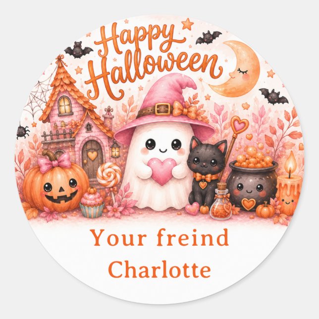 Cute Ghost Happy Halloween Sticker (Front)
