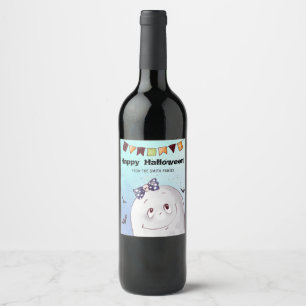 Cute Ghost Happy Halloween Wine Label