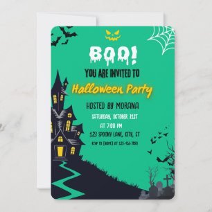 Cute Ghost & Haunted House Halloween Party Invitat Invitation