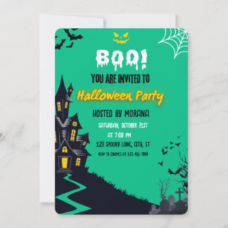 Cute Ghost & Haunted House Halloween Party Invitat Invitation
