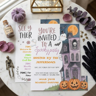 Cute Ghost Haunted House Halloween Spooky Party Invitation
