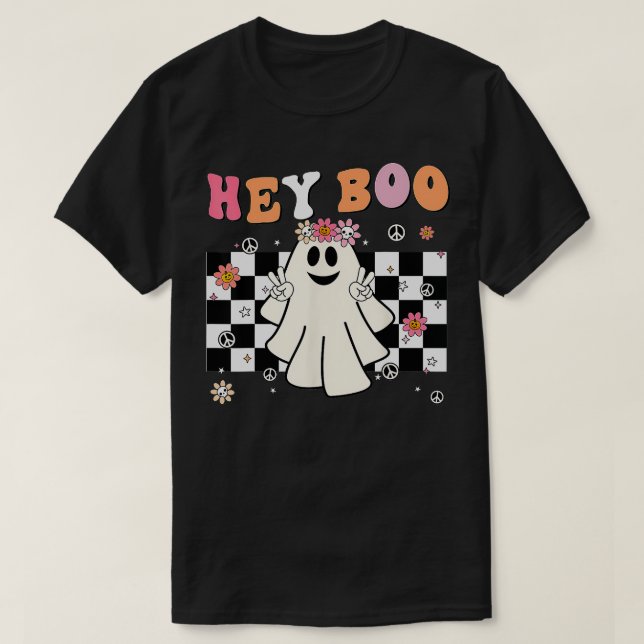Cute Ghost Hey Boo Funny Halloween Toddler Girl Wo T-Shirt (Design Front)