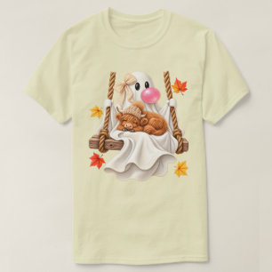 Cute Ghost Highland Cow Autumn Halloween Swing T-Shirt