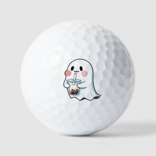 Cute Ghost Holding Boba Tea Bubble Tea Kawaii  Golf Balls