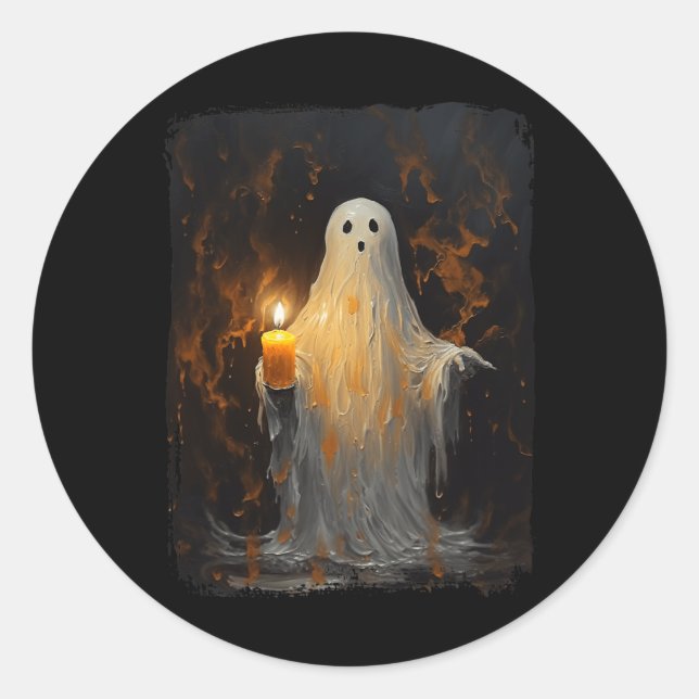 Cute Ghost Holding Candle Fun Halloween Gothic Vin Classic Round Sticker (Front)