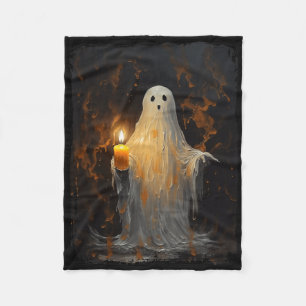Cute Ghost Holding Candle Fun Halloween Gothic Vin Fleece Blanket