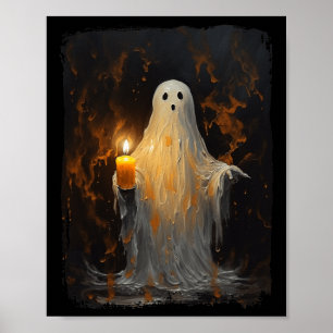 Cute Ghost Holding Candle Fun Halloween Gothic Vin Poster