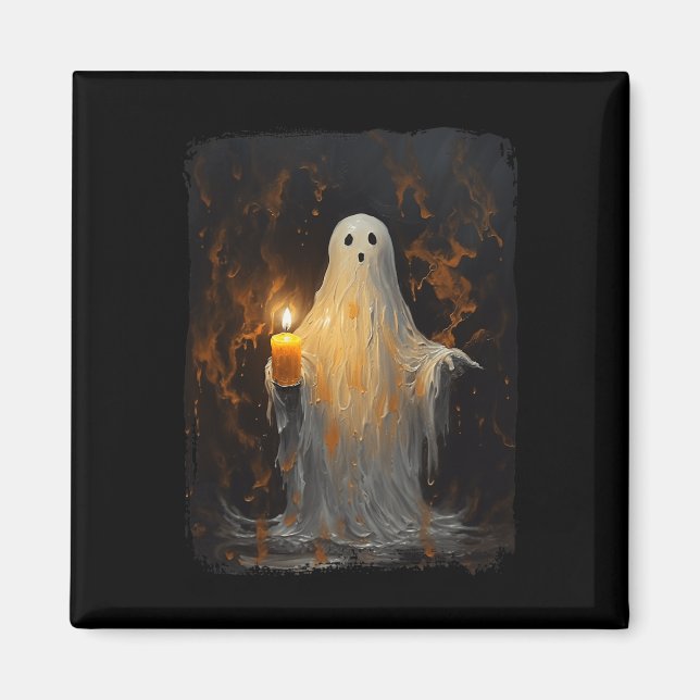 Cute Ghost Holding Candle Funny Halloween Gothic V Magnet (Front)