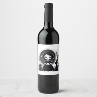 Cute Ghost Holding Candle Funny Halloween Gothic V Wine Label