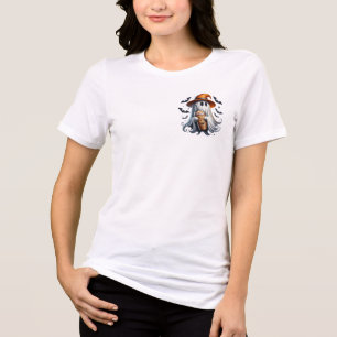 Cute Ghost Holding Coffee Around Bats Tri-Blend Shirt