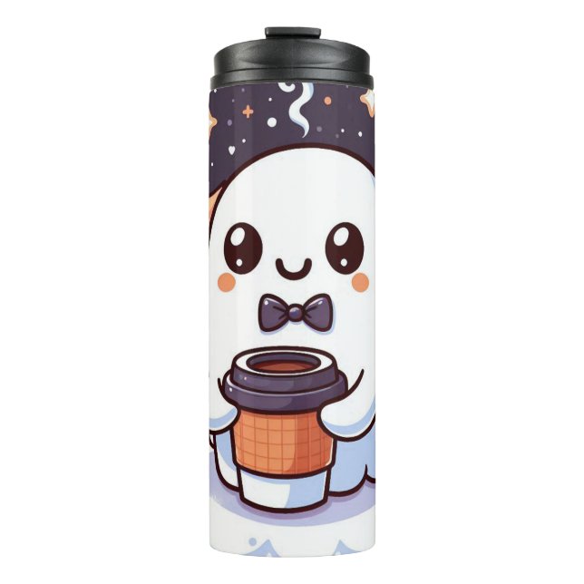 Cute Ghost holding coffee  Thermal Tumbler (Front)