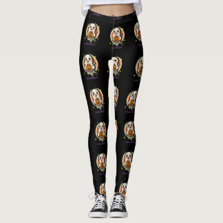 Cute Ghost Holding Pumpkin Candy Bucket Retro Hall Leggings