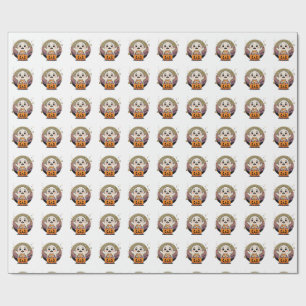 Cute Ghost Holding Pumpkin Candy Bucket Retro Hall Wrapping Paper