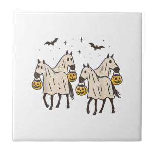 Cute Ghost Horses Halloween Trick or Treat Ceramic Tile