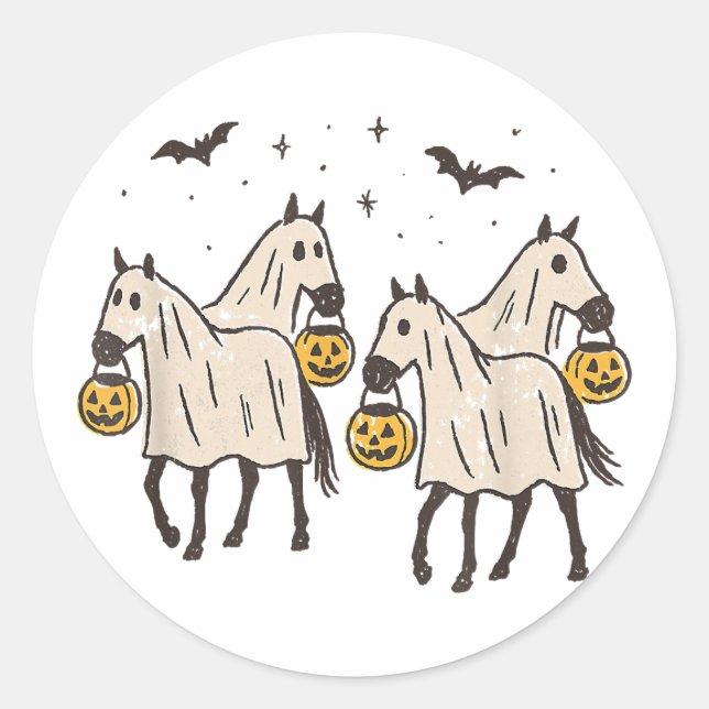 Cute Ghost Horses Halloween Trick or Treat  Classic Round Sticker (Front)