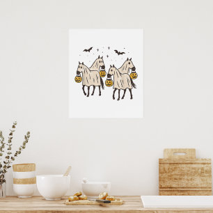 Cute Ghost Horses Halloween Trick or Treat Poster
