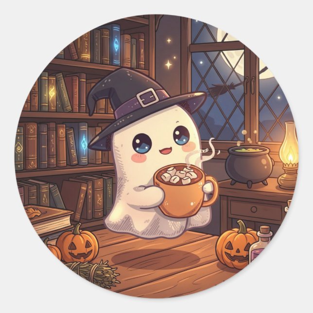 Cute Ghost Hot Cocoa Sticker (Front)