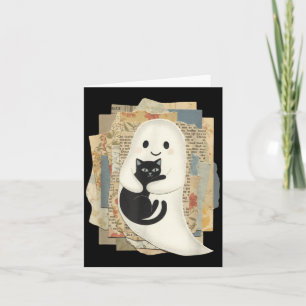 Cute Ghost Hugging Black Cat Halloween Card