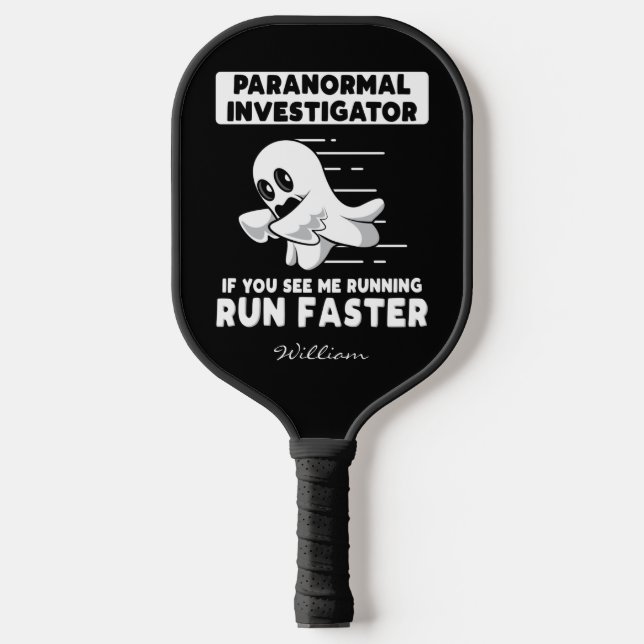 Cute Ghost Hunter Personalised Birthday Gag Pickleball Paddle (Front)